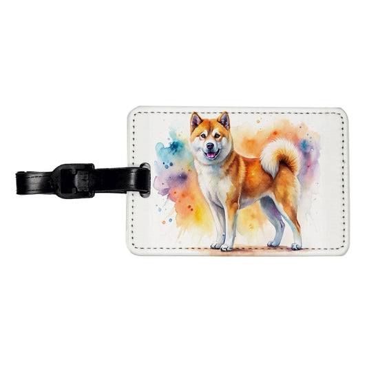 Akita Dog Watercolor Style Travel Faux Leather Luggage Tag