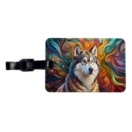Alaskan Malamute Dog Abstract Art Travel Faux Leather Luggage Tag