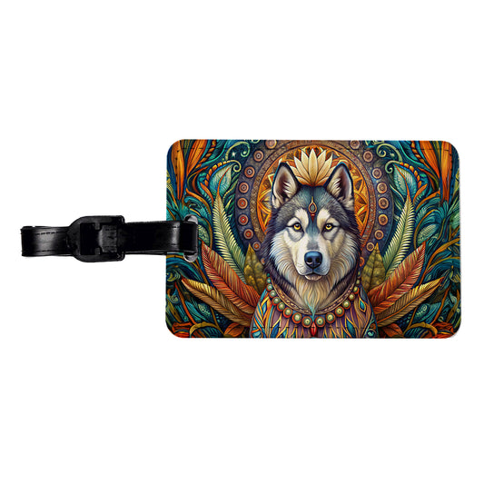 Alaskan Malamute Dog Bohemian Art Travel Faux Leather Luggage Tag