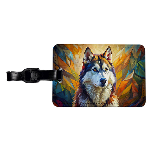 Alaskan Malamute Dog Expressionism Art Travel Faux Leather Luggage Tag