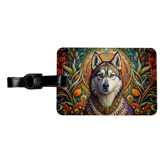 Alaskan Malamute Dog French Bohemian Art Travel Faux Leather Luggage Tag