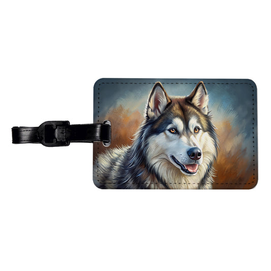 Alaskan Malamute Dog Illustration Travel Faux Leather Luggage Tag