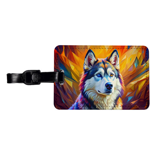 Alaskan Malamute Dog Pop Art Travel Faux Leather Luggage Tag