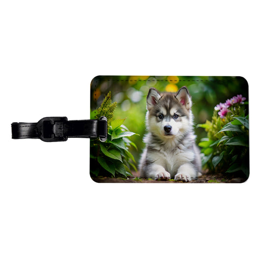 Alaskan Malamute Dog Puppy Photo Travel Faux Leather Luggage Tag