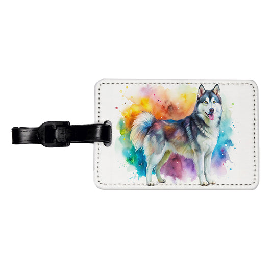 Alaskan Malamute Dog Watercolor Style Travel Faux Leather Luggage Tag