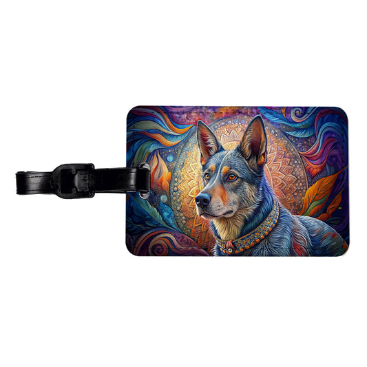 Australian Cattle Dog Bohemian Art Travel Faux Leather Luggage Tag
