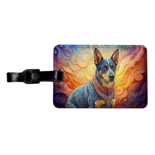 Australian Cattle Dog French Bohemian Art Travel Faux Leather Luggage Tag