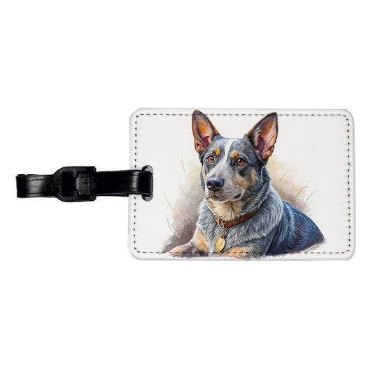 Australian Cattle Dog Illustration Travel Faux Leather Luggage Tag