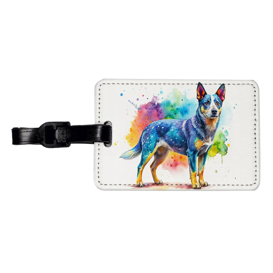 Australian Cattle Dog Watercolor Style Travel Faux Leather Luggage Tag