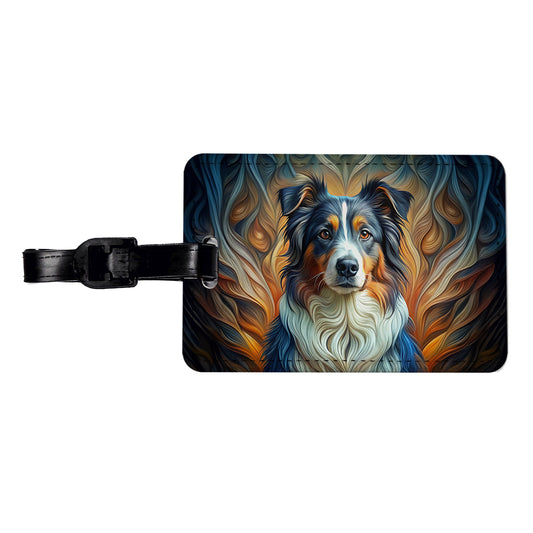 Australian Shepherd Dog Abstract Art Travel Faux Leather Luggage Tag