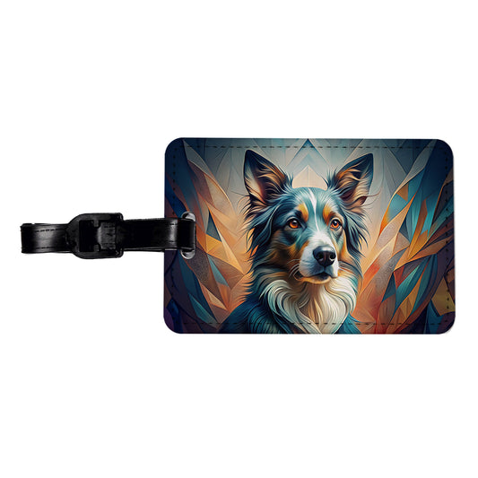 Australian Shepherd Dog Abstract Stylized Art Travel Faux Leather Luggage Tag