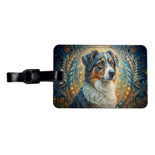 Australian Shepherd Dog Art Nouveau Travel Faux Leather Luggage Tag