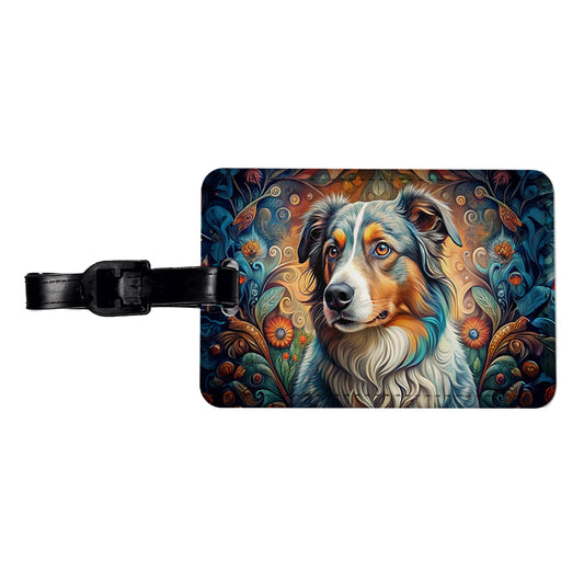 Australian Shepherd Dog Bohemian Art Travel Faux Leather Luggage Tag