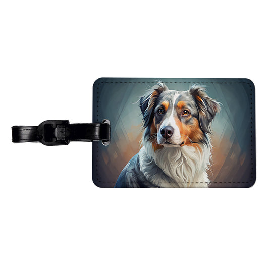 Australian Shepherd Dog Contemporary Art Travel Faux Leather Luggage Tag
