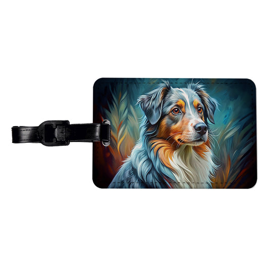 Australian Shepherd Dog Expressionism Art Travel Faux Leather Luggage Tag