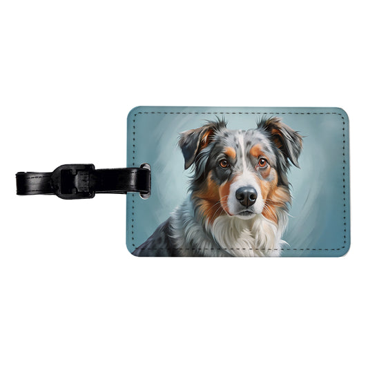 Australian Shepherd Dog Illustration Travel Faux Leather Luggage Tag