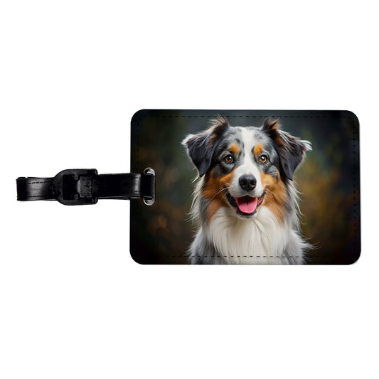 Australian Shepherd Dog Photo Travel Faux Leather Luggage Tag