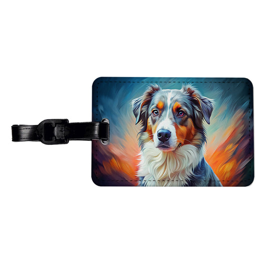 Australian Shepherd Dog Pop Art Travel Faux Leather Luggage Tag