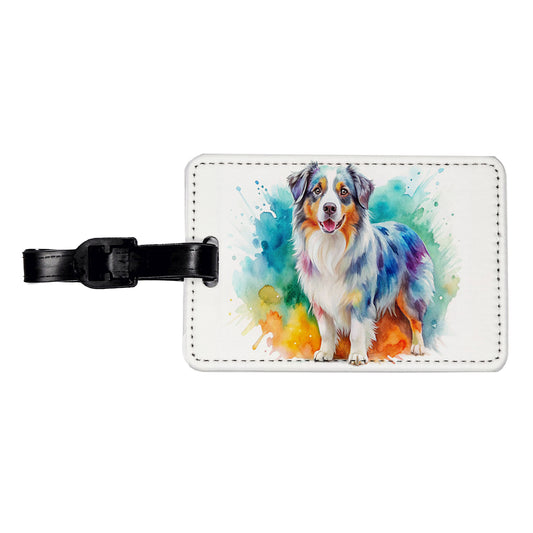 Australian Shepherd Dog Watercolor Style Travel Faux Leather Luggage Tag