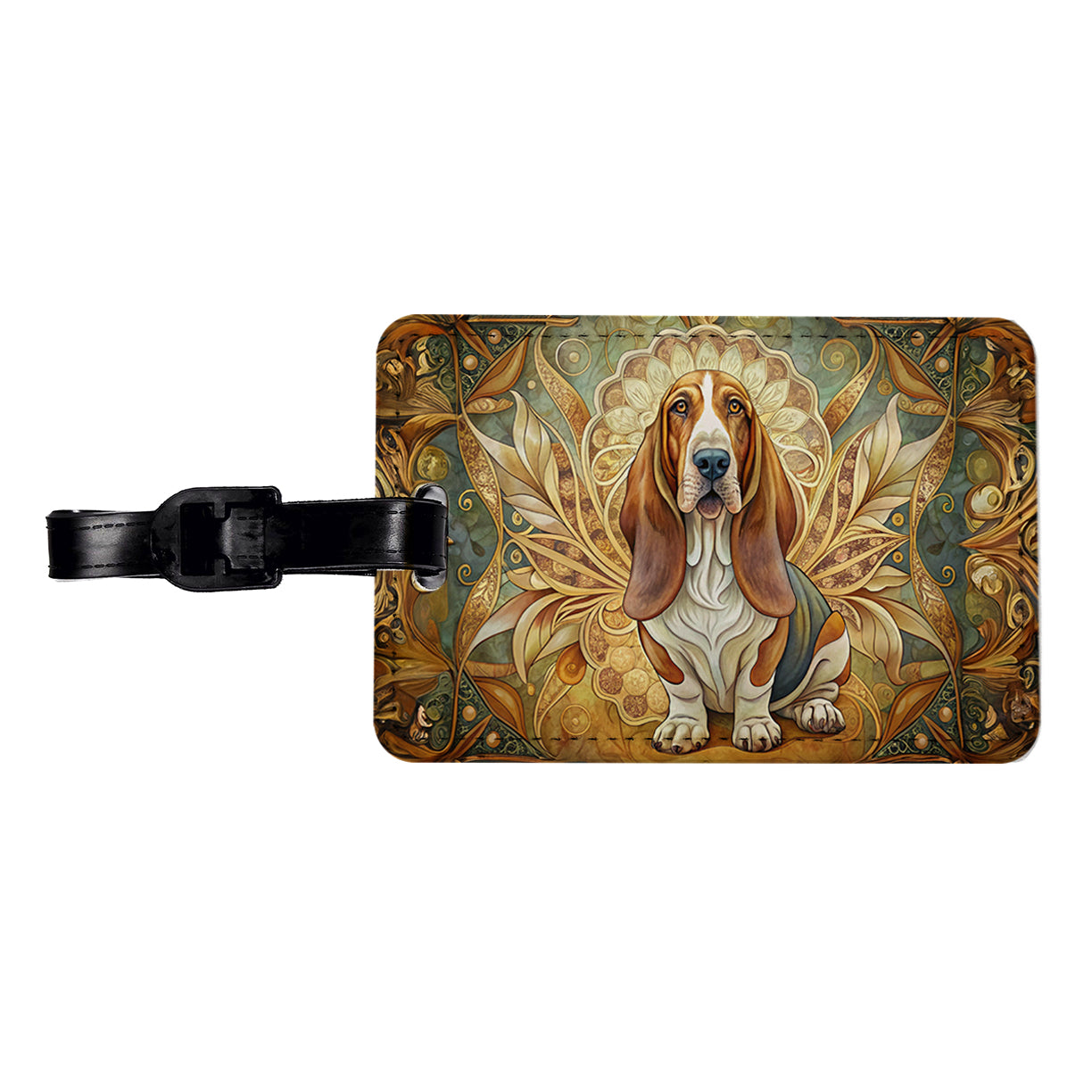 Basset Hound Dog Art Nouveau Travel Faux Leather Luggage Tag