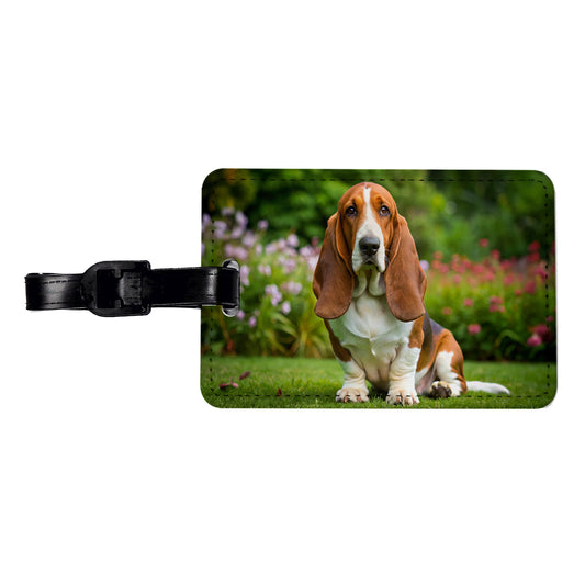 Basset Hound Dog Photo Travel Faux Leather Luggage Tag