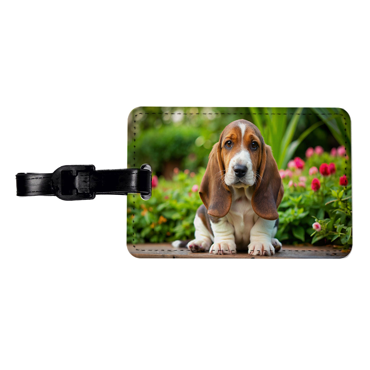 Basset Hound Dog Puppy Photo Travel Faux Leather Luggage Tag