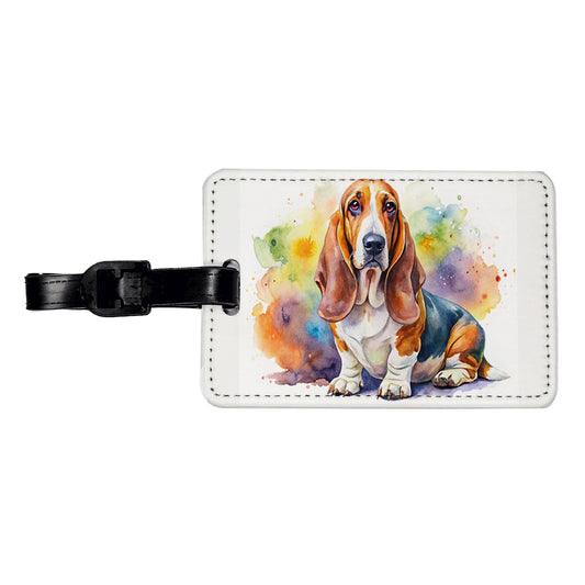 Basset Hound Dog Watercolor Style Travel Faux Leather Luggage Tag