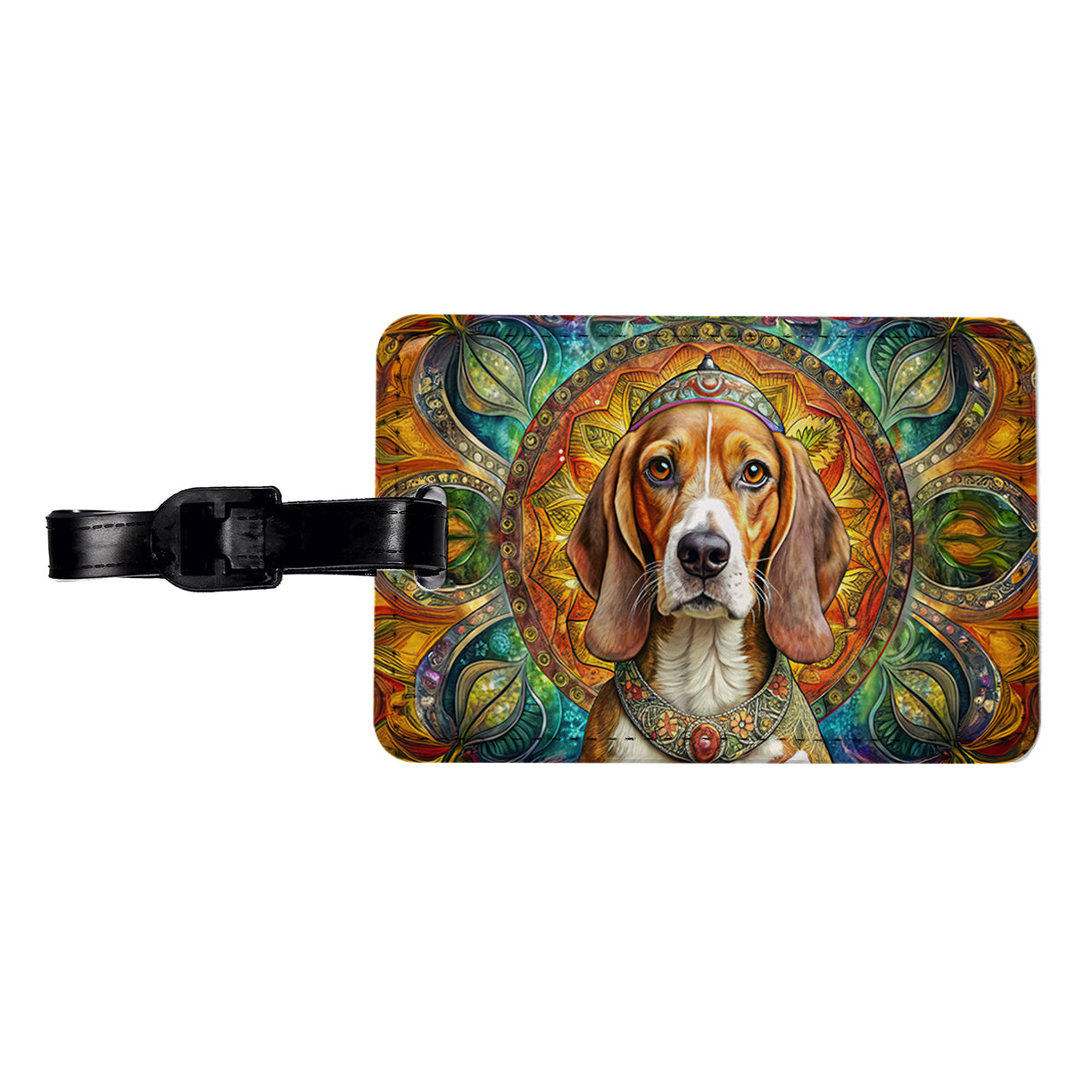 Beagle Dog Bohemian Art Travel Faux Leather Luggage Tag