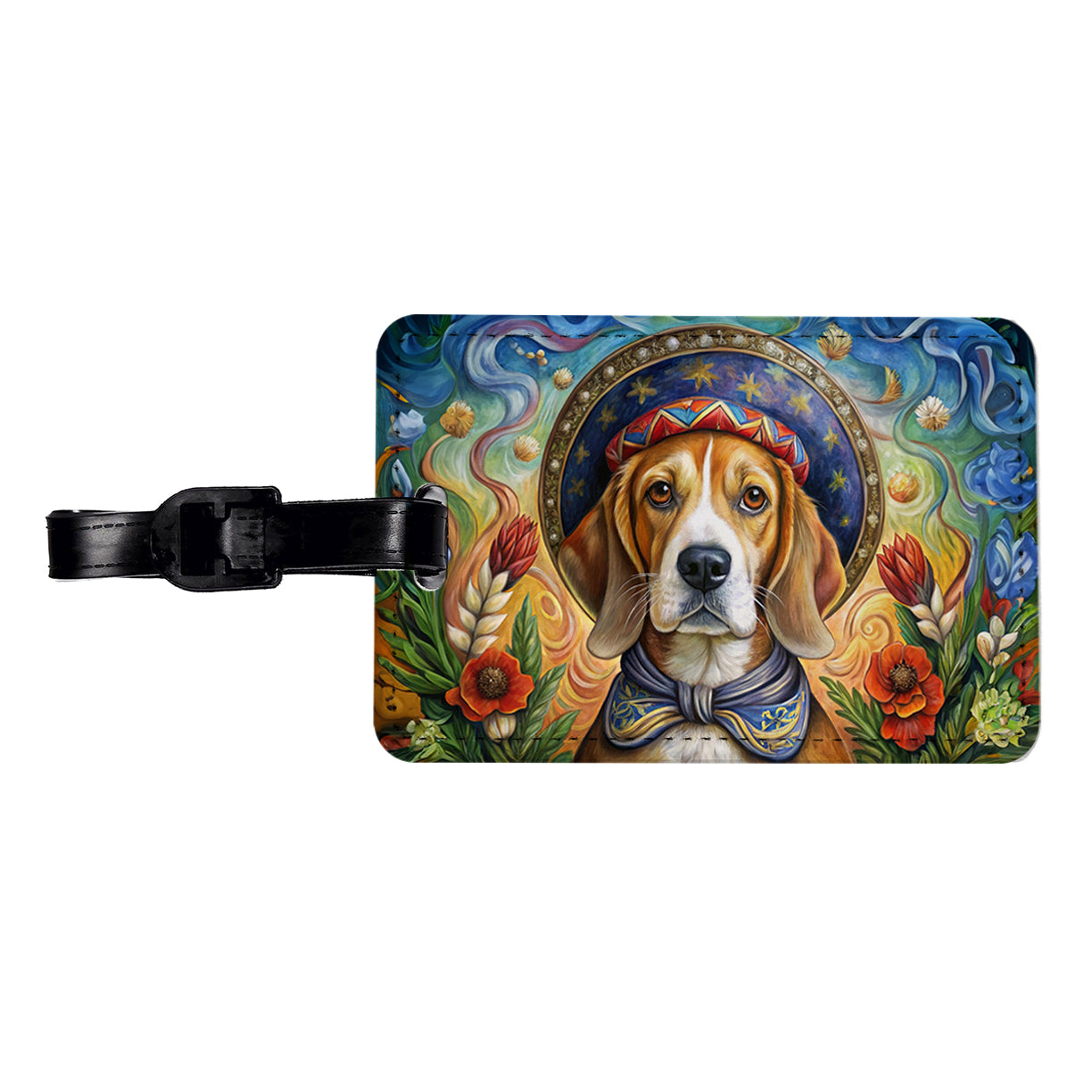 Beagle Dog French Bohemian Art Travel Faux Leather Luggage Tag