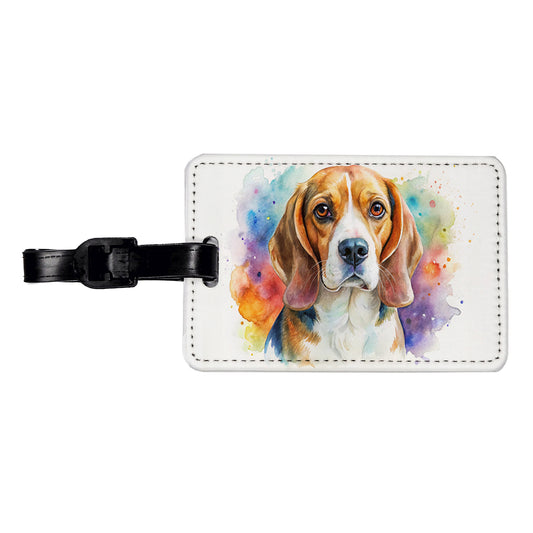 Beagle Dog Watercolor Style Travel Faux Leather Luggage Tag