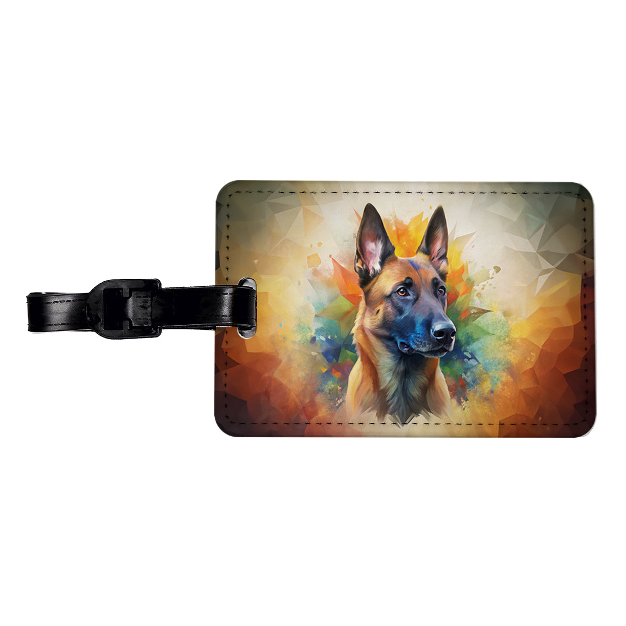 Belgian Malinois Dog Abstract Art Travel Faux Leather Luggage Tag