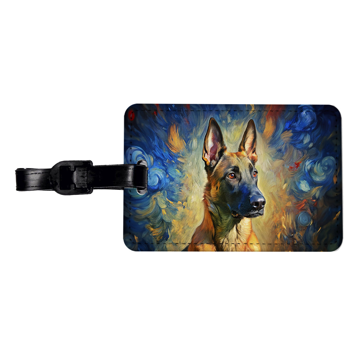 Belgian Malinois Dog Expressionism Art Travel Faux Leather Luggage Tag