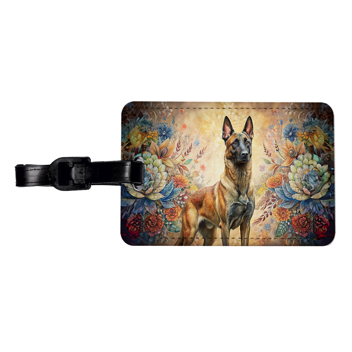 Belgian Malinois Dog French Bohemian Art Travel Faux Leather Luggage Tag