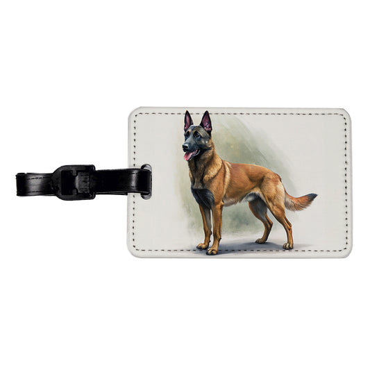 Belgian Malinois Dog Illustration Travel Faux Leather Luggage Tag