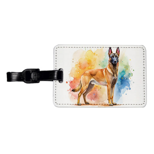 Belgian Malinois Dog Watercolor Style Travel Faux Leather Luggage Tag