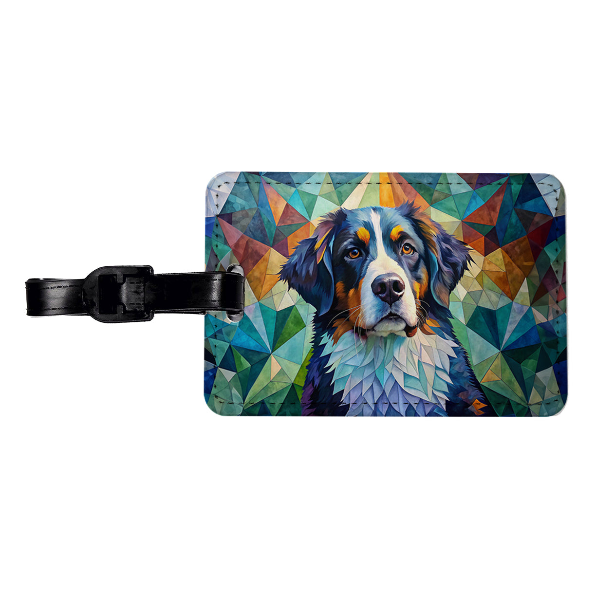 Bernese Mountain Dog Abstract Art Travel Faux Leather Luggage Tag