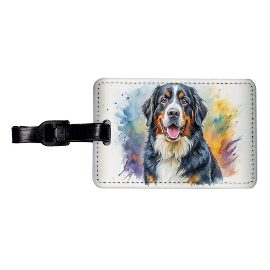 Bernese Mountain Dog Watercolor Style Travel Faux Leather Luggage Tag