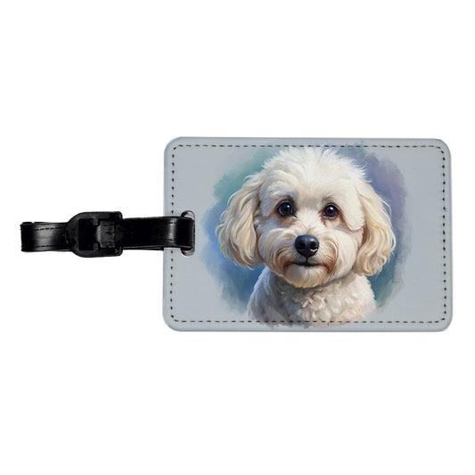 Bichon Frise Dog Illustration Travel Faux Leather Luggage Tag
