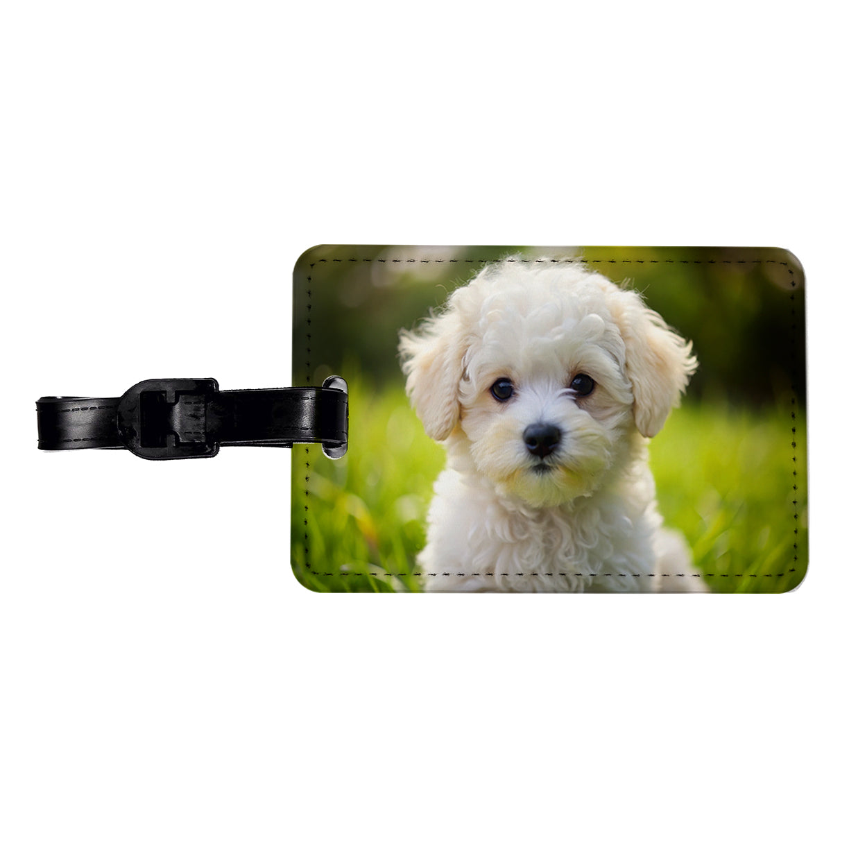 Bichon Frise Dog Puppy Photo Travel Faux Leather Luggage Tag