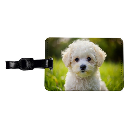 Bichon Frise Dog Puppy Photo Travel Faux Leather Luggage Tag