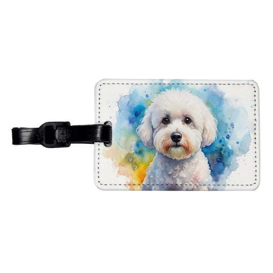 Bichon Frise Dog Watercolor Style Travel Faux Leather Luggage Tag