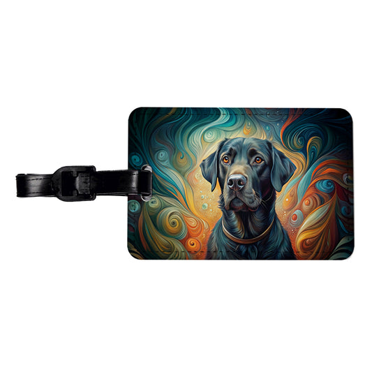 Black Labrador Retriever Dog Abstract Art Travel Faux Leather Luggage Tag