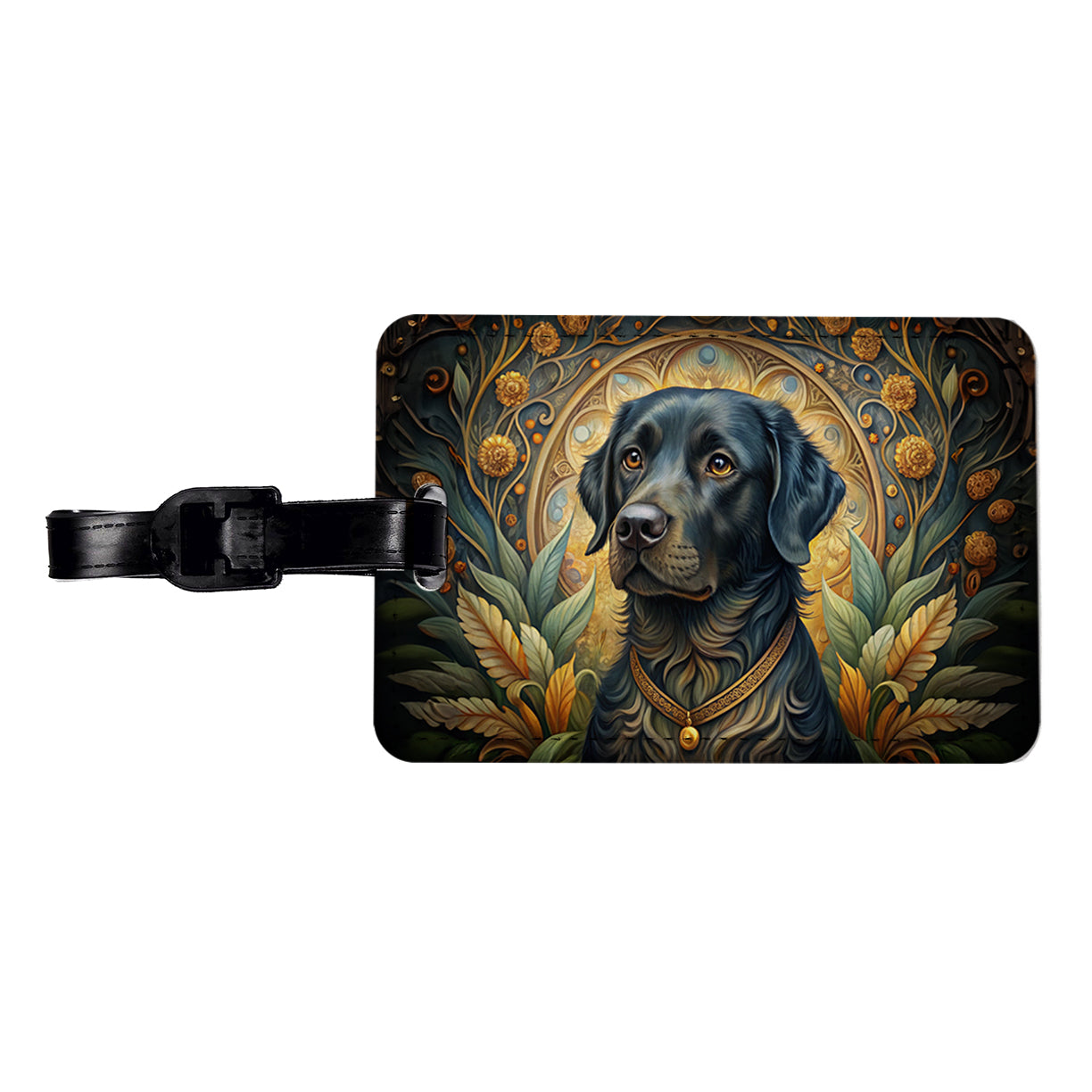 Black Labrador Retriever Dog Art Nouveau Travel Faux Leather Luggage Tag