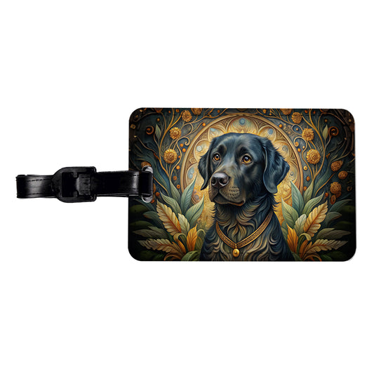 Black Labrador Retriever Dog Art Nouveau Travel Faux Leather Luggage Tag