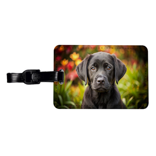 Black Labrador Retriever Dog Puppy Photo Travel Faux Leather Luggage Tag