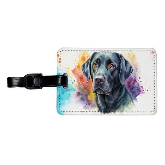 Black Labrador Retriever Dog Watercolor Style Travel Faux Leather Luggage Tag