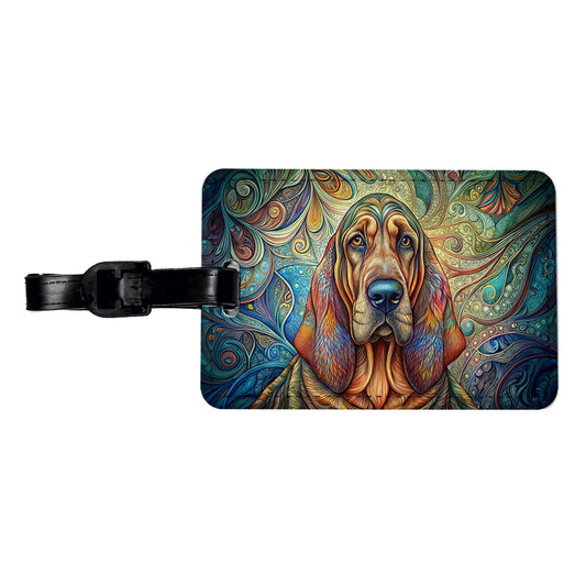 Bloodhound Dog Bohemian Art Travel Faux Leather Luggage Tag