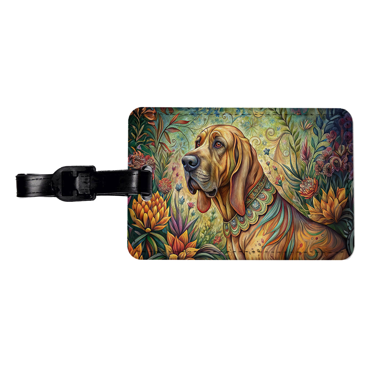 Bloodhound Dog French Bohemian Art Travel Faux Leather Luggage Tag