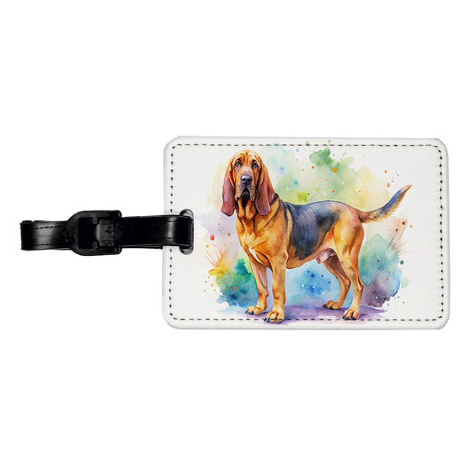 Bloodhound Dog Watercolor Style Travel Faux Leather Luggage Tag
