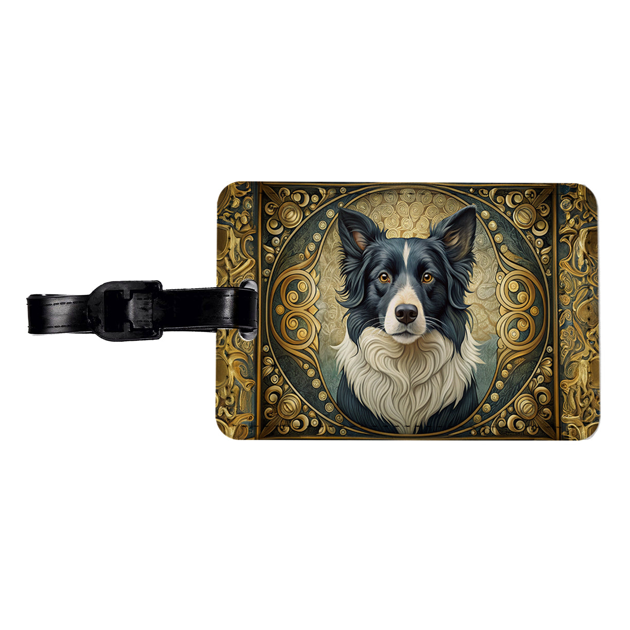Border Collie Dog Art Nouveau Travel Faux Leather Luggage Tag